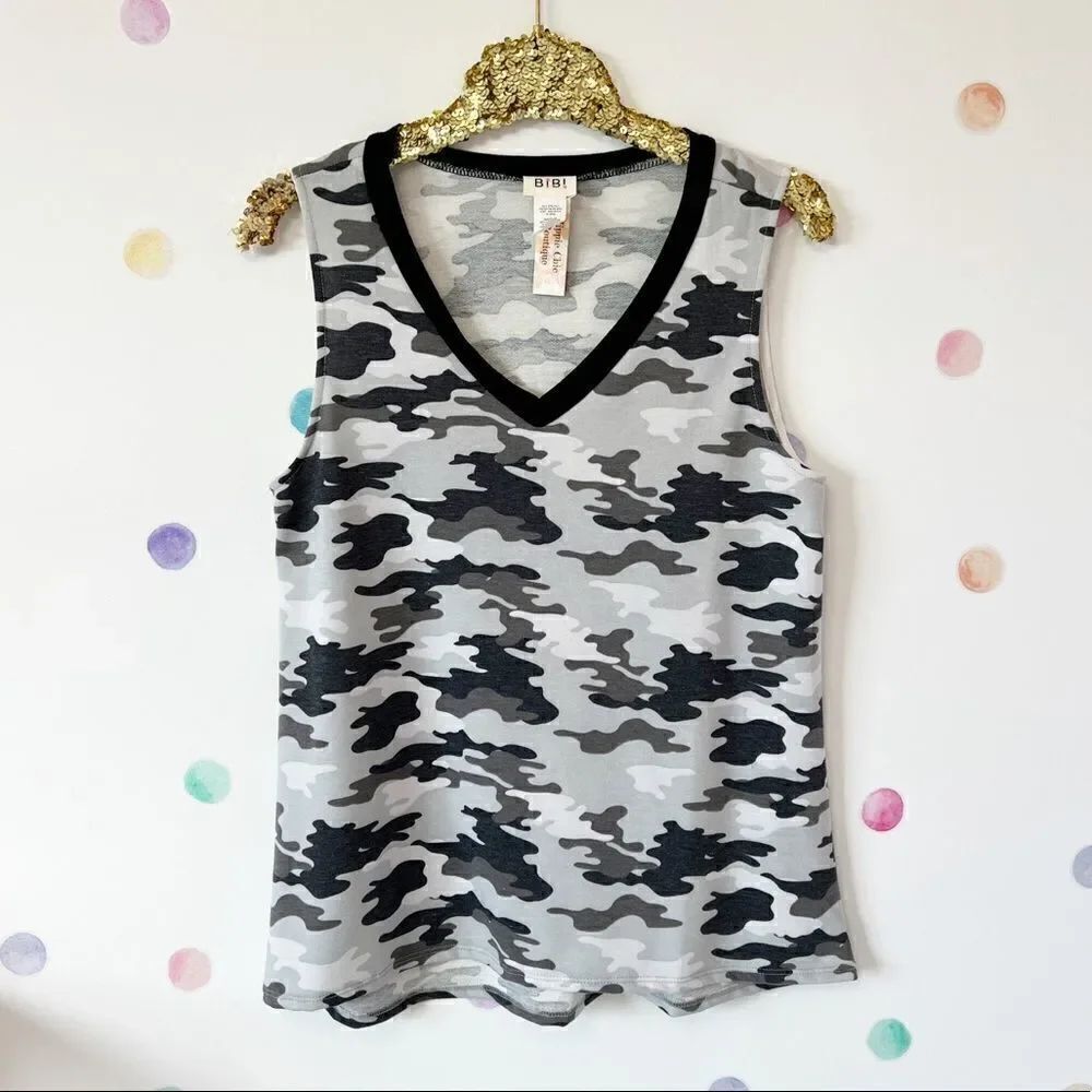 BIBI NWT Black Camo Tank Top